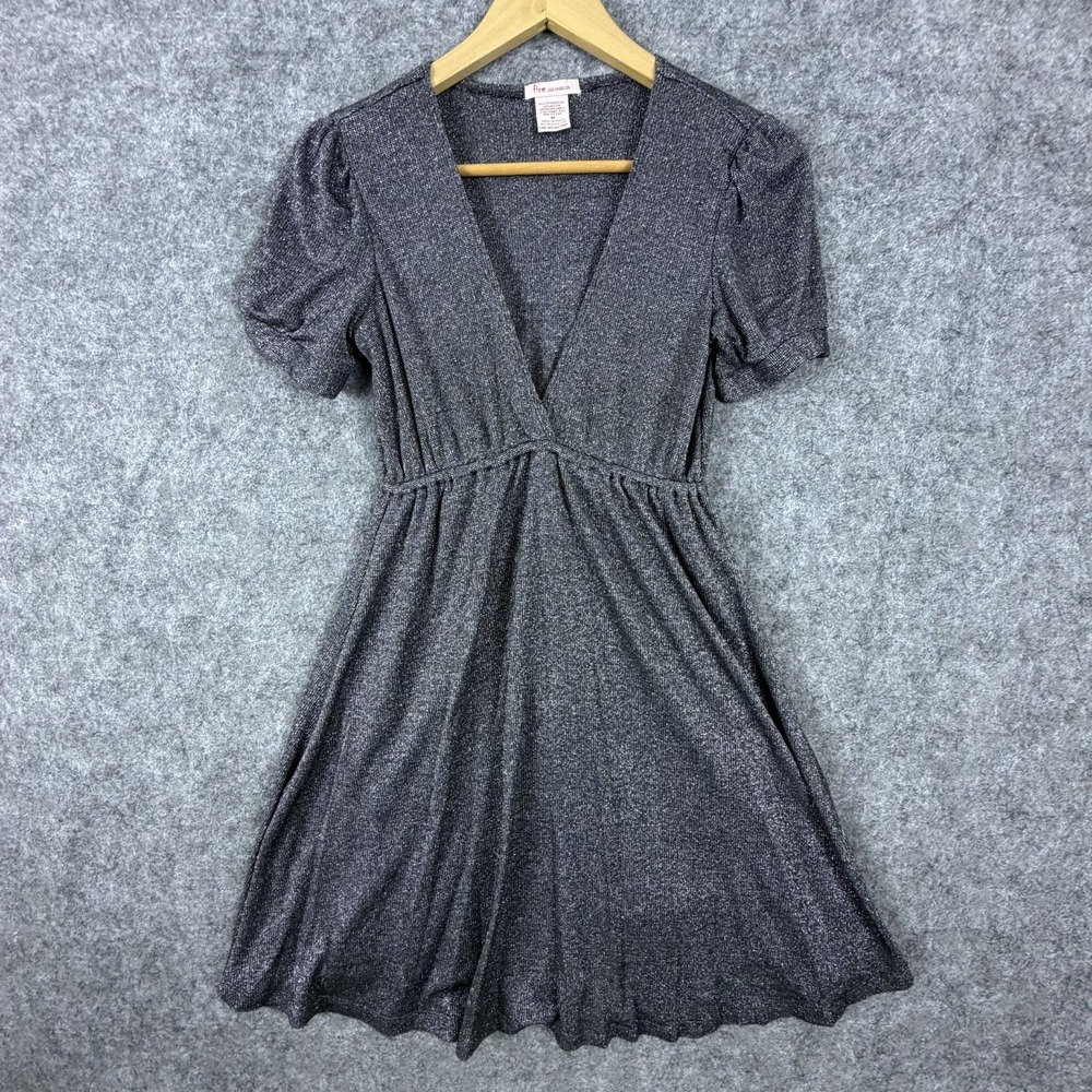 Fire Los Angeles Fit & Flare Dress Womens Medium Gray Metallic V-Neck Pullover